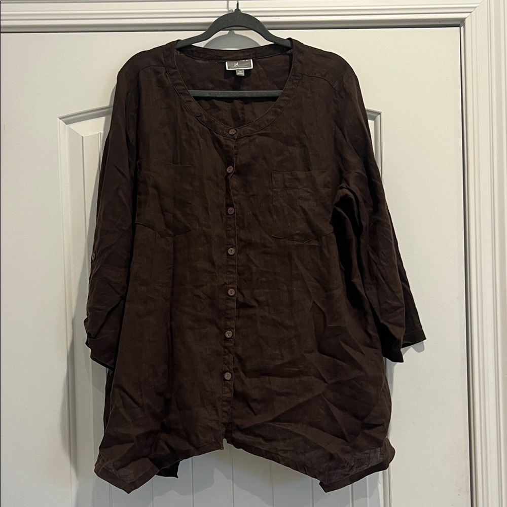 JM Collection Dark Brown Linen Women's Button Down Sz 18